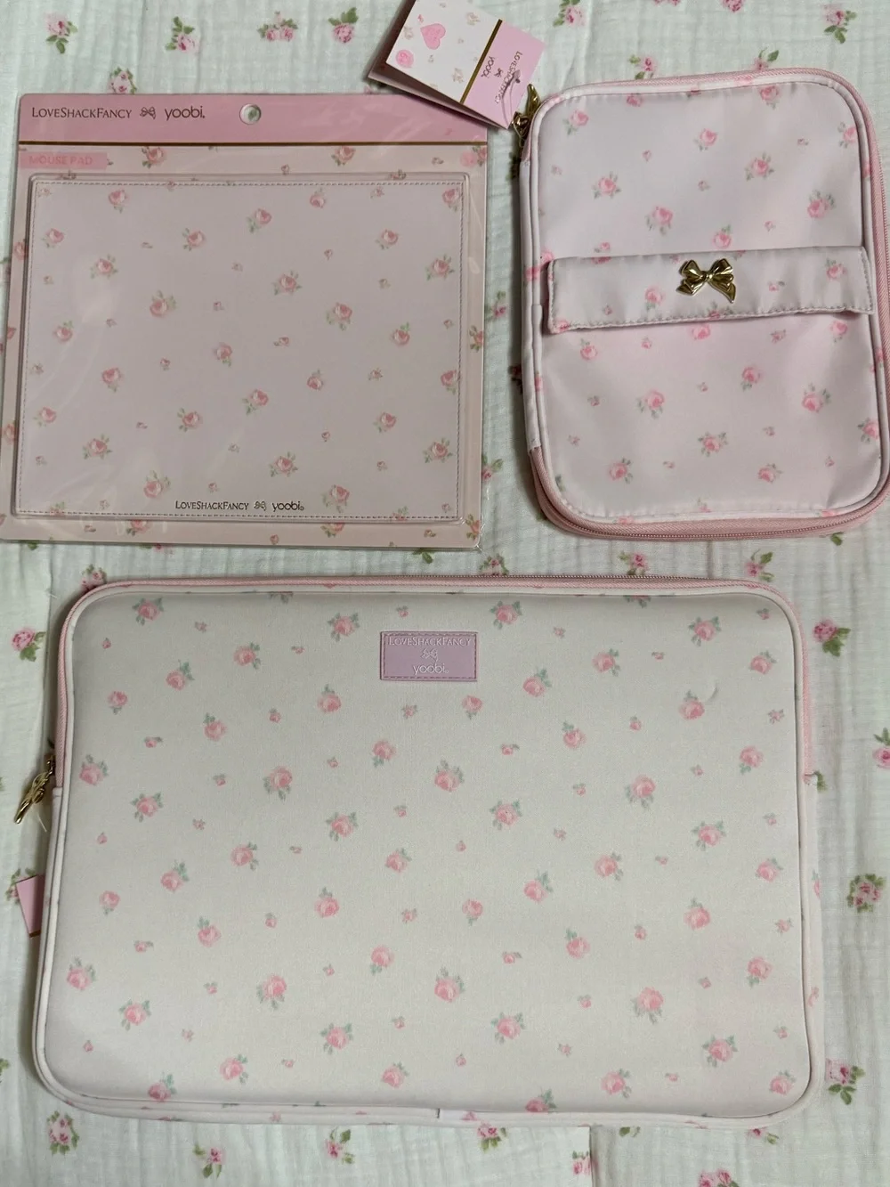 NWT LoveShackFancy x Target Pink Rose Tech Set Laptop, Organizer & Mousepad